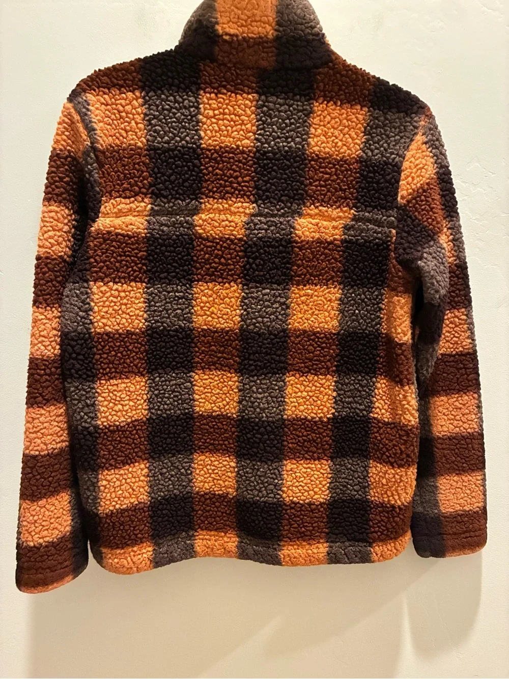Columbia women’s Orange and Brown Plaid Sherpa Jacket